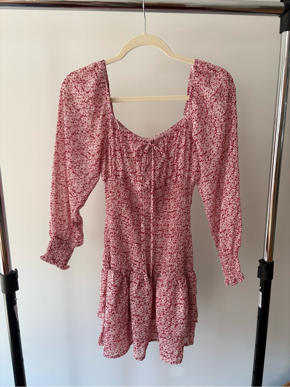 Princess Polly Red Floral Mini Dress with Long Sleeves